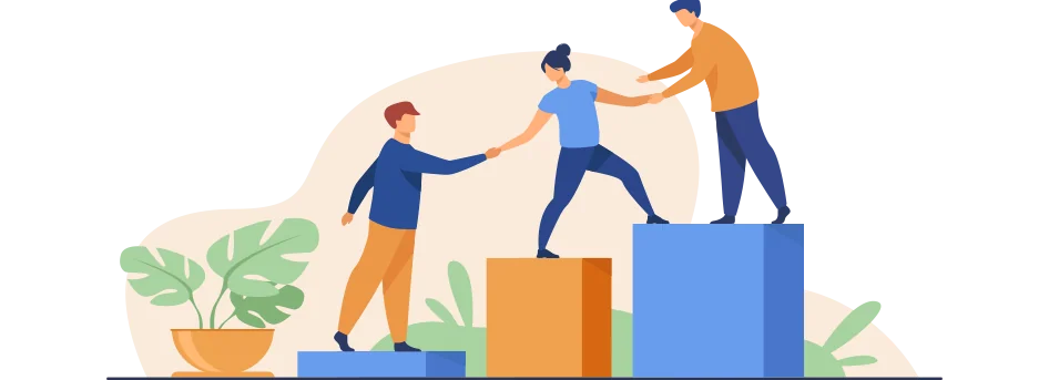 Three people shaking hands on a bar graph to show lead growth